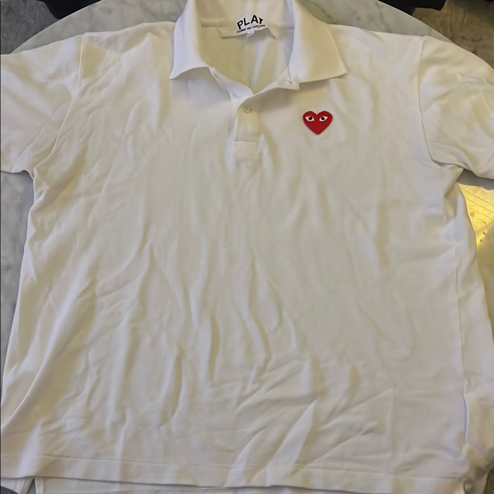 Comme des Garcons PLAY White Polo Shirt with Red Heart